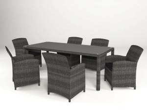 Комплект обеденный "Севилья" 210х100, из искусственного ротанга, 1+6, серый, темно-серый