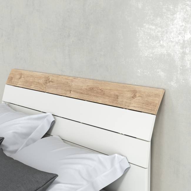 Кровать двуспальная Муссон 1600 с ортопедическим основанием и прикроватная тумба цвет белый/дуб эндгрейн элегантный