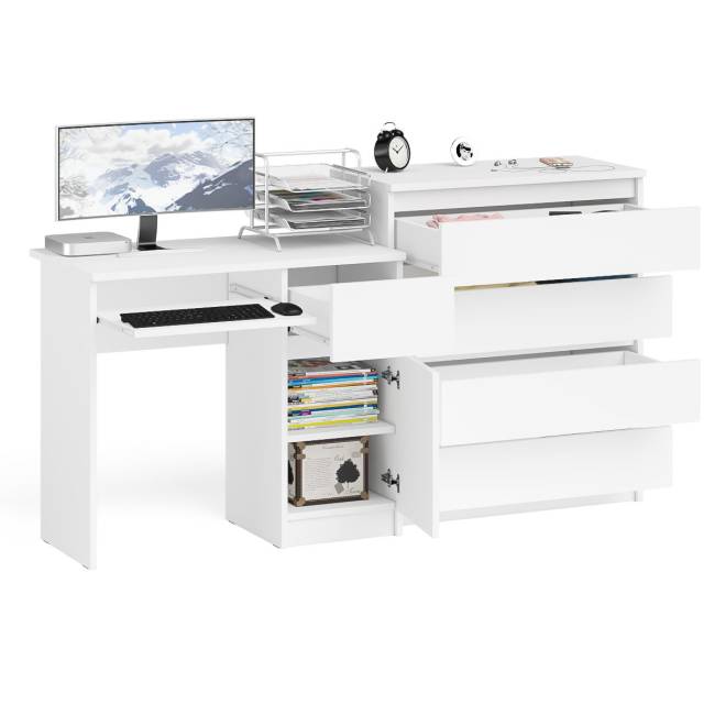 Компьютерный стол Мори МС-1 правый с комодом 4-ре ящика цвет белый Компьютерный стол Мори МС-1 правый с комодом 4-ре ящика цвет белый