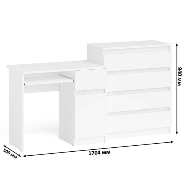 Компьютерный стол Мори МС-1 правый с комодом 4-ре ящика цвет белый Компьютерный стол Мори МС-1 правый с комодом 4-ре ящика цвет белый