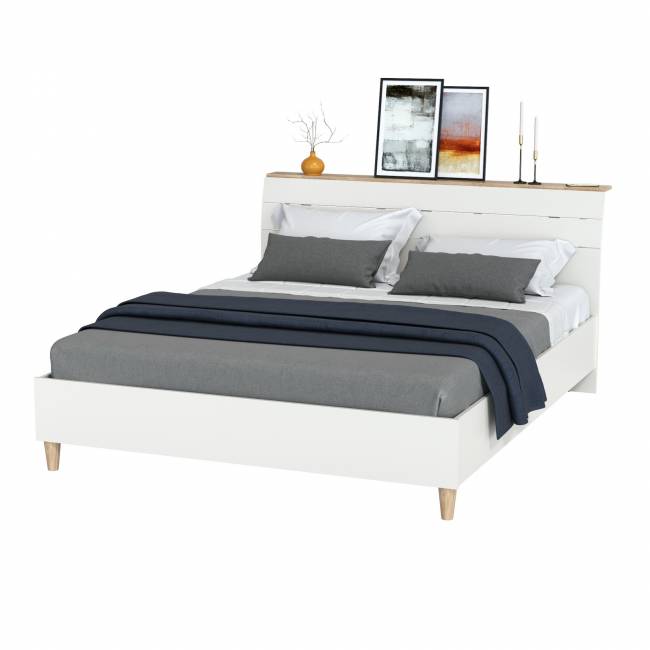 Двуспальная кровать Муссон с ортопедическим основанием цвет белый/дуб эндгрейн элегантный