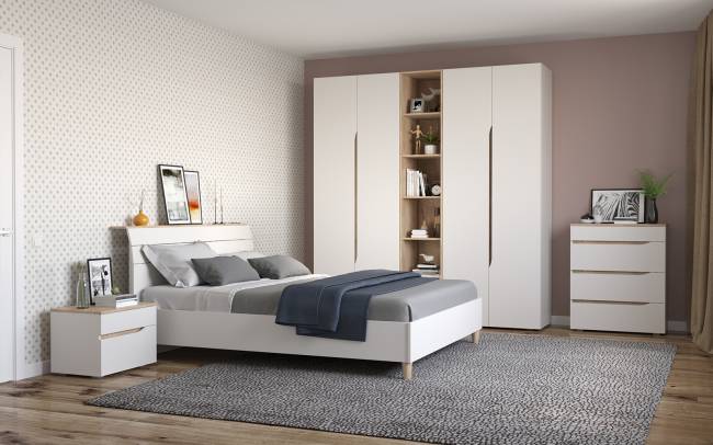 Двуспальная кровать Муссон с ортопедическим основанием цвет белый/дуб эндгрейн элегантный