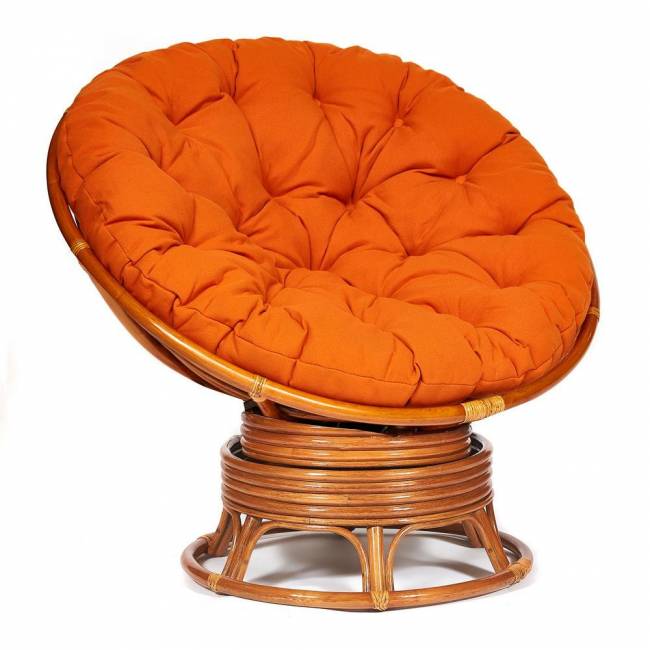 Кресло-качалка PAPASAN/ПАПАСАН w 23/01 B /с подушкой/ 115х78х104 см, Cognac (коньяк), ткань Оранжевый, С 23 Cognac (коньяк)
