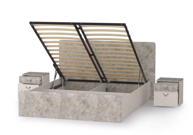 Кровать 1600 с подъёмным ортопедическим основанием и двумя тумбочками Амели 11.31 цвет шёлковый камень/бетон чикаго беж Кровать 1600 с подъёмным ортопедическим основанием и двумя тумбочками Амели 11.31 цвет шёлковый камень/бетон чикаго беж