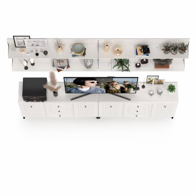 Два широких комода Валенсия и четыре навесных полки цвет белый шагрень Два широких комода Валенсия и четыре навесных полки цвет белый шагрень