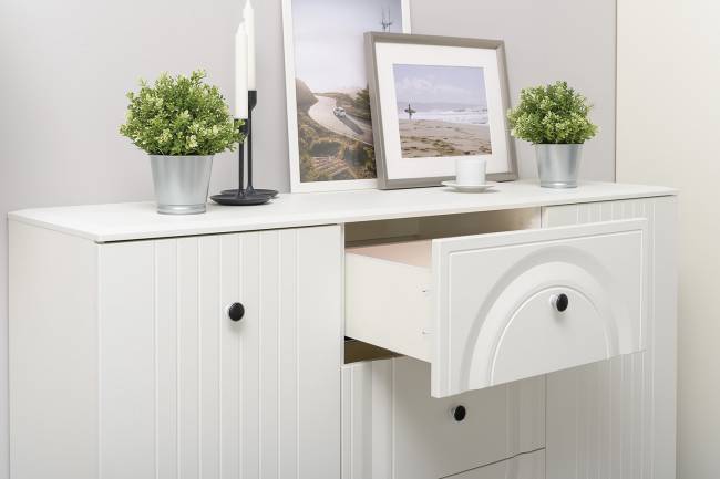 Комод-тумба под ТВ с полкой и пенал со стеклом Валенсия цвет белый шагрень Комод-тумба под ТВ с полкой и пенал со стеклом Валенсия цвет белый шагрень