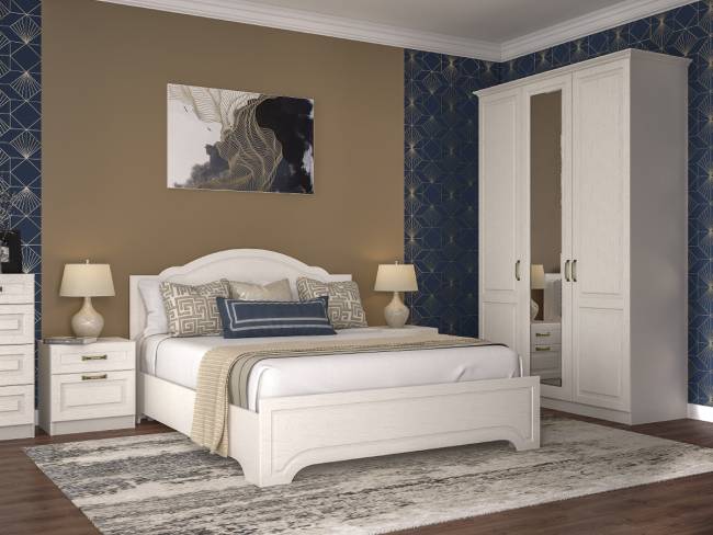 Кровать 1600 Ливерпуль с основанием и двумя тумбами цвет ясень ваниль/белый Кровать 1600 Ливерпуль с основанием и двумя тумбами цвет ясень ваниль/белый