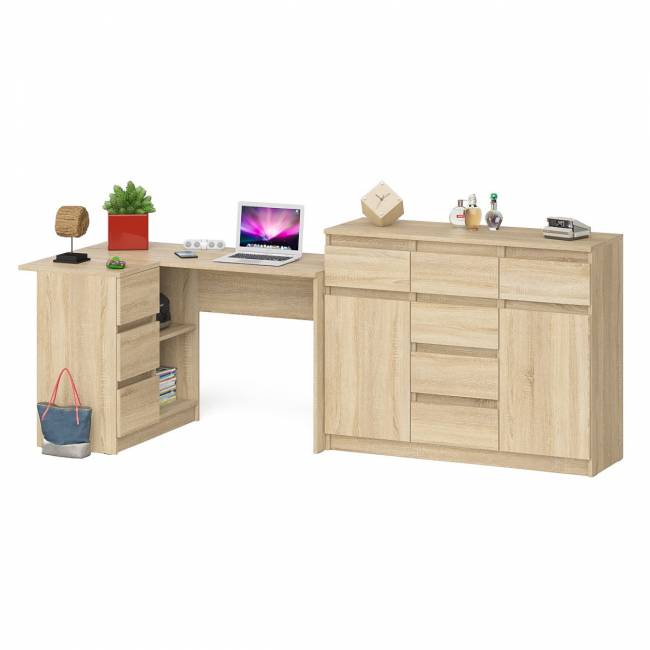 Тумба-комод Мори 1200 с угловым компьютерным столом МС-16 с тумбой слева Мори цвет дуб сонома Тумба-комод Мори 1200 с угловым компьютерным столом МС-16 с тумбой слева Мори цвет дуб сонома
