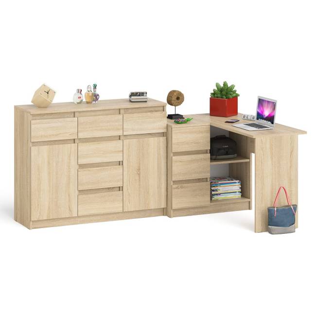 Тумба-комод Мори 1200 с угловым компьютерным столом МС-16 с тумбой слева Мори цвет дуб сонома Тумба-комод Мори 1200 с угловым компьютерным столом МС-16 с тумбой слева Мори цвет дуб сонома