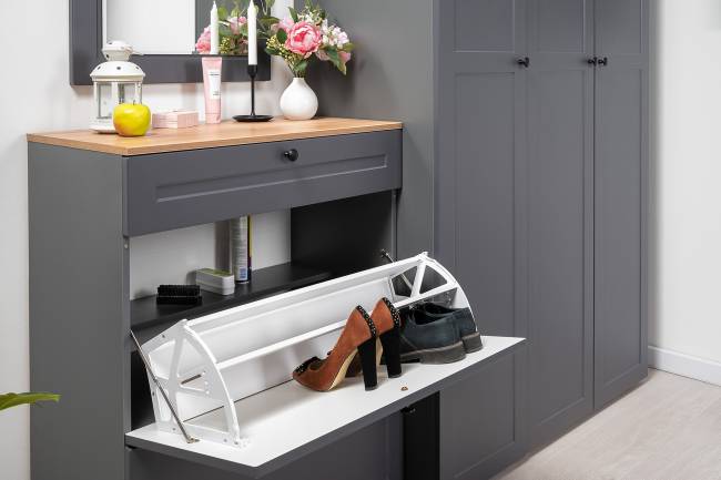 Тумба для обуви с тумбой две дверки Остин цвет серый графит/дуб крафт золотой Тумба для обуви с тумбой две дверки Остин цвет серый графит/дуб крафт золотой