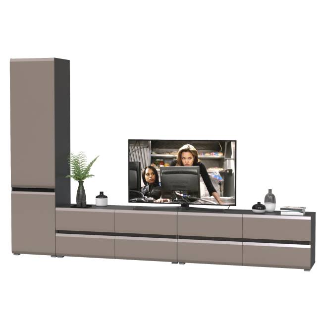 Две тумбы для аппаратуры и шкаф две дверки Сидней цвет антрацит/МДФ веллюто капучино Две тумбы для аппаратуры и шкаф две дверки Сидней цвет антрацит/МДФ веллюто капучино