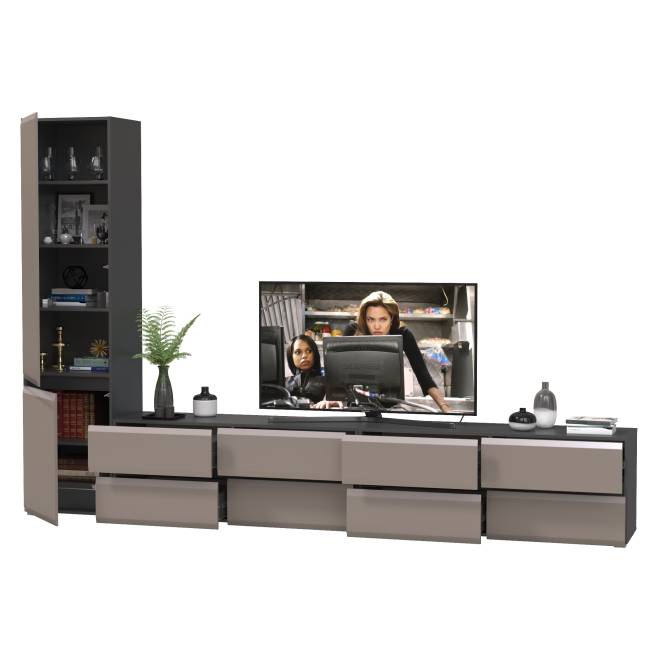 Две тумбы для аппаратуры и шкаф две дверки Сидней цвет антрацит/МДФ веллюто капучино Две тумбы для аппаратуры и шкаф две дверки Сидней цвет антрацит/МДФ веллюто капучино