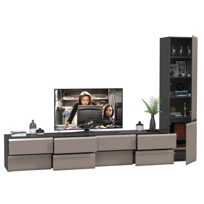 Две тумбы для аппаратуры и шкаф две дверки Сидней цвет антрацит/МДФ веллюто капучино Две тумбы для аппаратуры и шкаф две дверки Сидней цвет антрацит/МДФ веллюто капучино