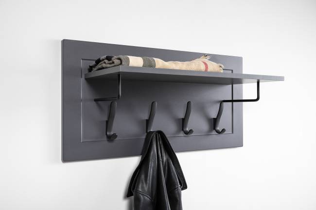 Комод четыре ящика с настенной вешалкой и двумя платяными шкафами Остин цвет серый графит/дуб крафт золотой