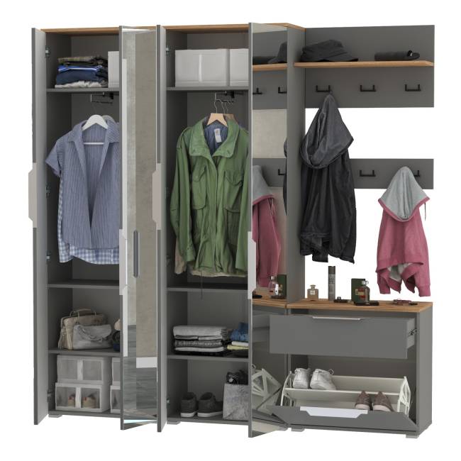 Большая прихожая Октава № 27 цвет серый графит/дуб крафт золотой