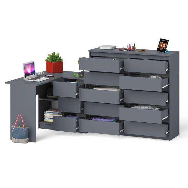 Стол компьютерный МС-16 с тумбой справа и высокий комод на 10-ть ящиков Мори цвет графит Стол компьютерный МС-16 с тумбой справа и высокий комод на 10-ть ящиков Мори цвет графит