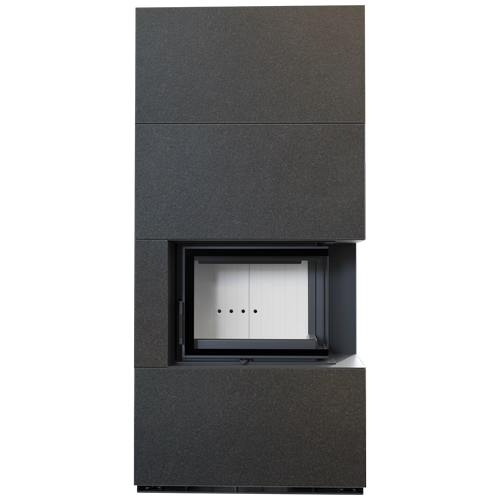 Каминокомплект FLOKI в облицовке INDIAN BLACK, угловое стекло справа