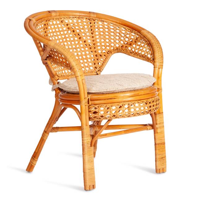 ТЕРРАСНЫЙ КОМПЛЕКТ "Pelangi/Пеланги" (стол со стеклом + 2 кресла)/с подушками / ротанг, кресло 65х65х77см, стол диаметр 64х61см, медовый Honey (мед) ротанг