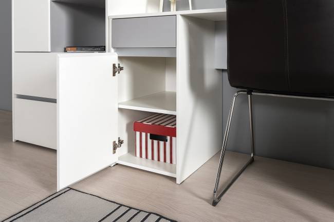 Стол Торонто с полкой и стеллажом цвет белый шагрень/стальной серый Стол Торонто с полкой и стеллажом цвет белый шагрень/стальной серый