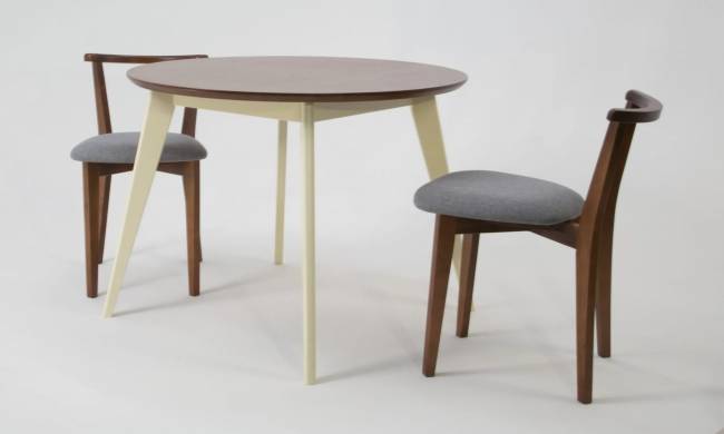 Стол обеденный круглый Сканди К100, слоновая кость/орех Стол обеденный круглый Сканди К100, слоновая кость/орех