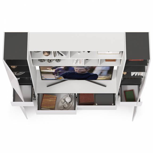 Сидней стенка для гостиной Комплектация № 40 цвет белый/чёрный/фасады МДФ белый глянец Сидней стенка для гостиной Комплектация № 40 цвет белый/чёрный/фасады МДФ белый глянец