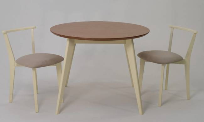 Стол Сканди К 90 слоновая кость/натур со стульями Франк слоновая кость велюр бежевый Стол Сканди К 90 слоновая кость/натур со стульями Франк слоновая кость велюр бежевый