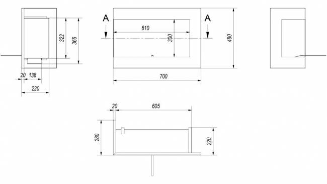 Биокамин Kratki DELTA/L/700 угловой, TUV