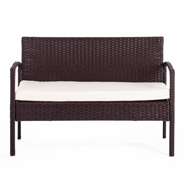 Лаундж сет [диван+2кресла+столик+подушки] (мод.210000) пластиковый ротанг, 107х60х73см/58х60х72,5см/75х40.5х37,5, коричневый, ткань DB-02 бежевый коричневый, ткань: DB-02 бежевый пластиковый ротанг