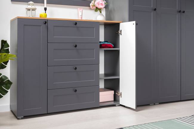 Два больших комода Остин цвет белый шагрень/серый графит/дуб крафт золотой