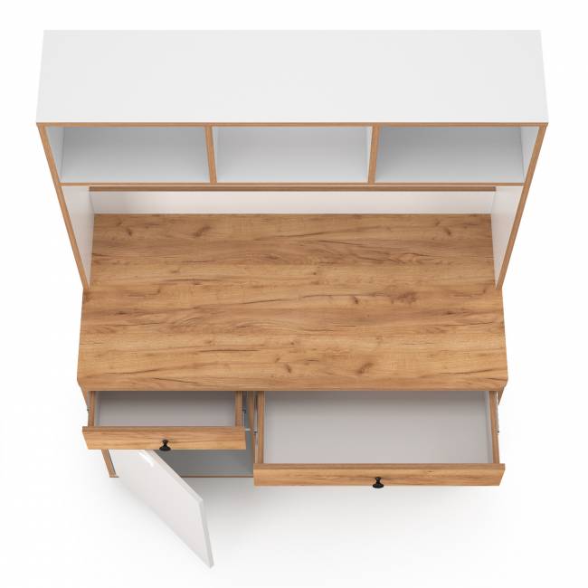 Письменный стол с надстройкой Вуди цвет белый премиум/дуб крафт золотой