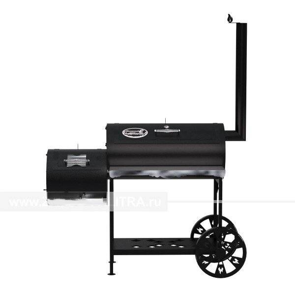 Гриль-Смокер XL, из стали толщиной 4 мм, топка слева, в термостойкой покраске Гриль-Смокер XL, из стали толщиной 4 мм, топка слева, в термостойкой покраске