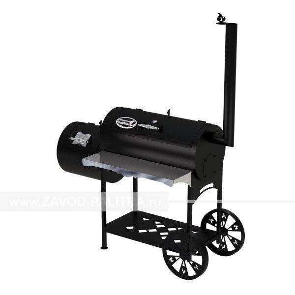 Гриль-Смокер XL, из стали толщиной 4 мм, топка слева, в термостойкой покраске Гриль-Смокер XL, из стали толщиной 4 мм, топка слева, в термостойкой покраске