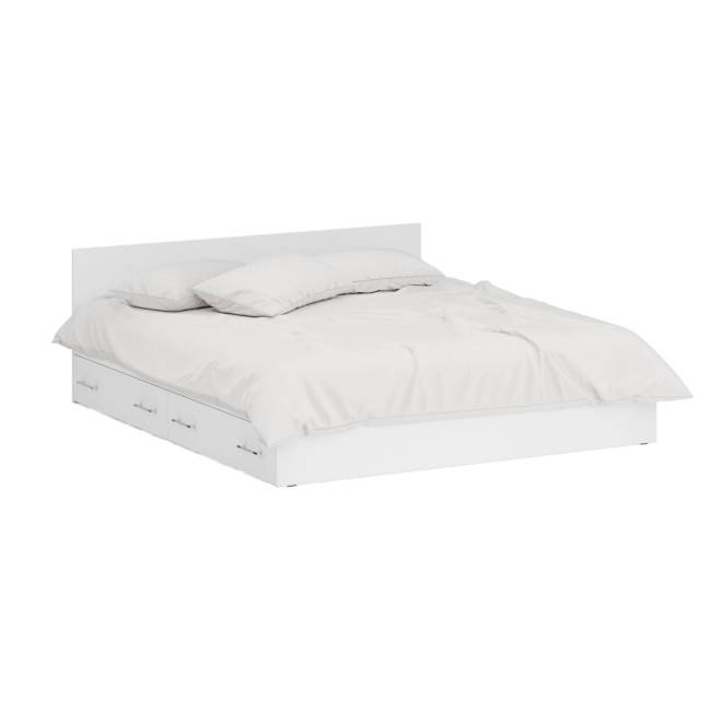 Двуспальная Кровать белая с ящиками 1800 со шкафом для одежды 2-х створчатым Стандарт цвет белый