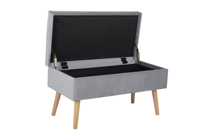 Банкетка Сторми с ящиком, велюр серый