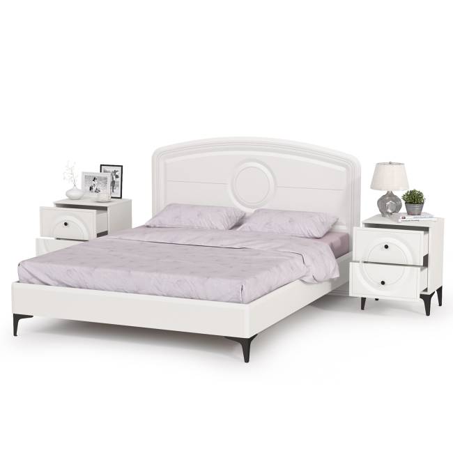 Кровать 1600 с ортопедическим основанием Валенсия и две тумбочки цвет белый шагрень Кровать 1600 с ортопедическим основанием Валенсия и две тумбочки цвет белый шагрень