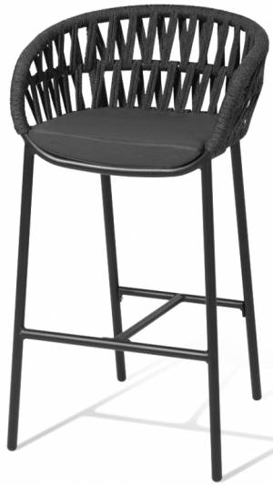 Кресло барное плетеное с подушкой Tahiti черный, темно-серый, черный 560х570х1040 мм