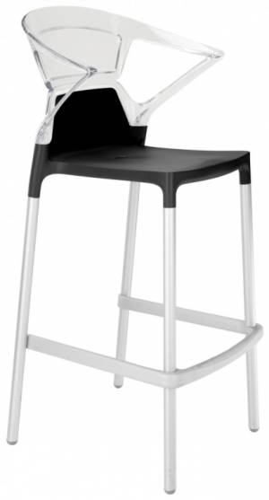 Кресло пластиковое барное Ego-K Bar сатинированный алюминий, черный матовый, прозрачный 560х550х1100 мм