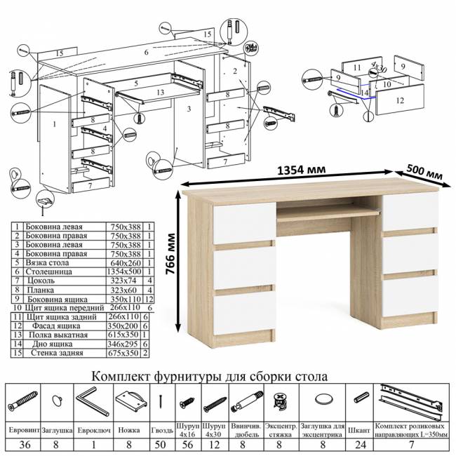 Компьютерный стол с двумя тумбами Мори МС-2 цвет дуб сонома/белый Компьютерный стол с двумя тумбами Мори МС-2 цвет дуб сонома/белый