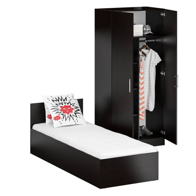 Кровать односпальная 800 со шкафом для одежды 2-х створчатым Стандарт цвет венге Кровать односпальная 800 со шкафом для одежды 2-х створчатым Стандарт цвет венге