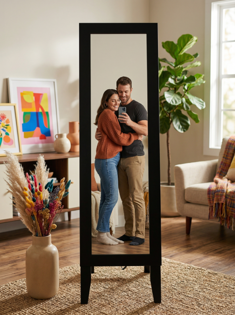 Зеркало напольное BeautyStyle 1 черный 130 см х 35 см