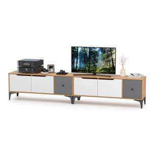 Две тумбы под ТВ Вайс цвет дуб золотой/тёмно-серый/МДФ милк софт