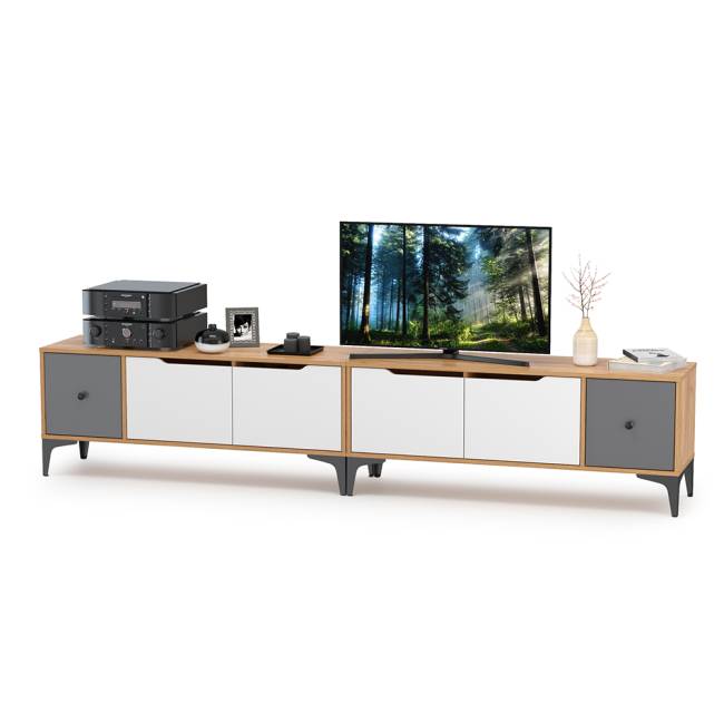 Две тумбы под ТВ Вайс цвет дуб золотой/тёмно-серый/МДФ милк софт