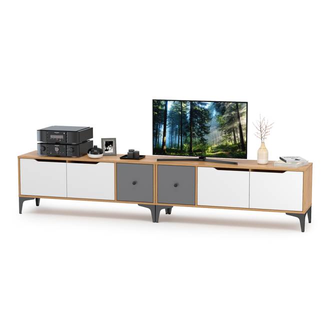 Две тумбы под ТВ Вайс цвет дуб золотой/тёмно-серый/МДФ милк софт