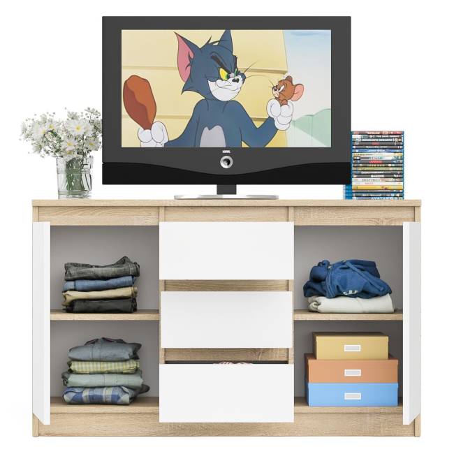 Комод-тумба три ящика и две дверки Мори МК1200.3 цвет дуб сонома/белый Комод-тумба три ящика и две дверки Мори МК1200.3 цвет дуб сонома/белый