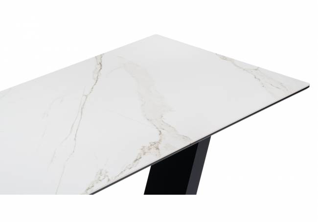 Керамический стол на тумбе Иматра 140(180)х80х76 белый мрамор / черный