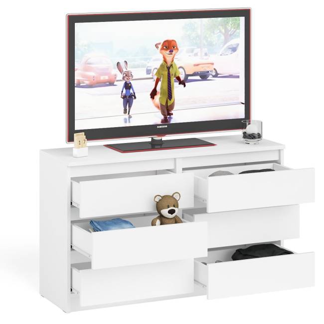 Широкий комод шесть ящиков Мори МК1200.6 цвет белый