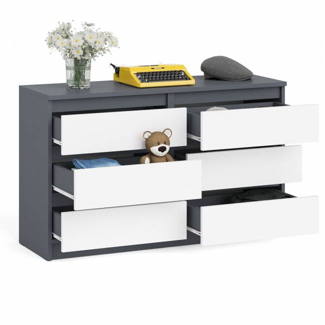 Широкий комод шесть ящиков Мори МК1200.6 цвет графит/белый Широкий комод шесть ящиков Мори МК1200.6 цвет графит/белый