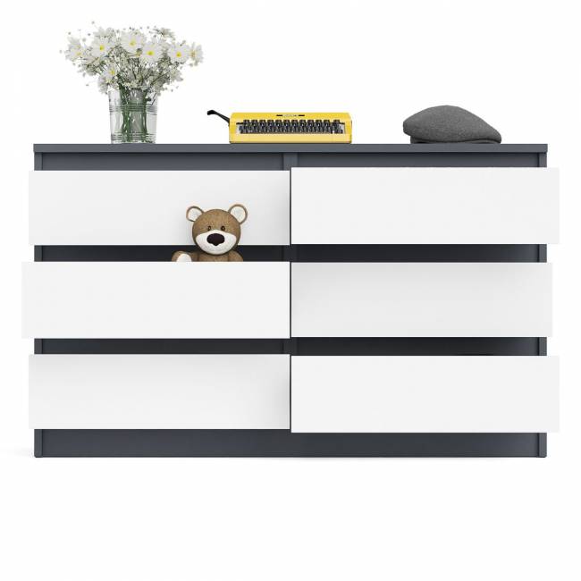 Широкий комод шесть ящиков Мори МК1200.6 цвет графит/белый Широкий комод шесть ящиков Мори МК1200.6 цвет графит/белый