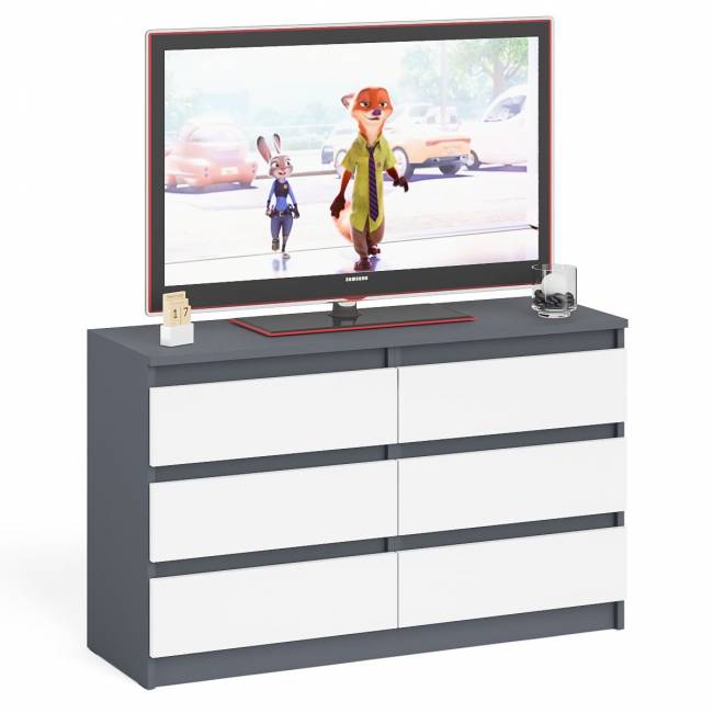 Широкий комод шесть ящиков Мори МК1200.6 цвет графит/белый Широкий комод шесть ящиков Мори МК1200.6 цвет графит/белый