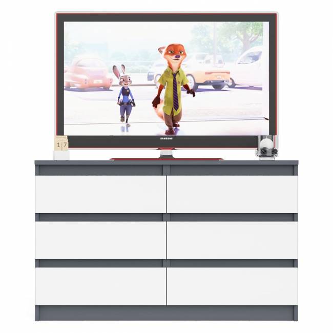 Широкий комод шесть ящиков Мори МК1200.6 цвет графит/белый Широкий комод шесть ящиков Мори МК1200.6 цвет графит/белый